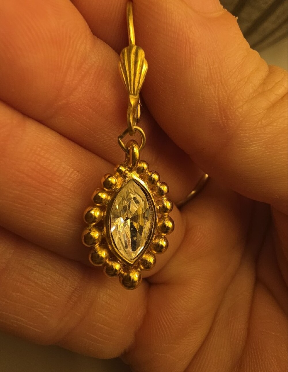 Trifari Gold and Clear Marquise Crystal Drop Earrings